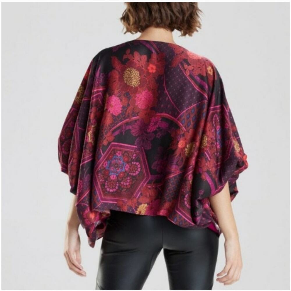 Boho Baggy Statement Garden Floral Top Vivid Dramatic Oversized Sleeves Natori - Picture 2 of 11